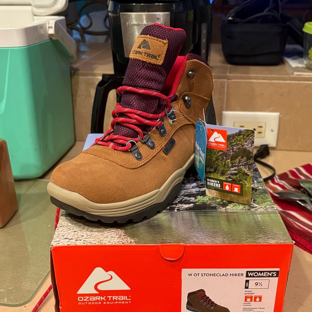 Ozark Trail Women's Tan and Red Hiking Boots